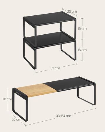 Стійка для спецій, набір з 2 шт. , висувна, кухонний органайзер, кухонна полиця, органайзер для шафи, тримач для спецій, кухня, невелика полиця, штабелюється, настільний органайзер, натуральний бежевий-чорний KCS051B01 2 натуральний бежевий чорнильний