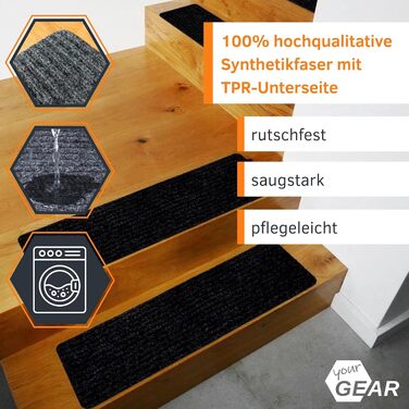 Самоклеючі сходинки GEAR 76x20 см 15 шт. світло-сірі нековзні, миючі килимки для сходів протиковзкий килимок для сходів, ріжучий сучасний сірий захист для сходів у приміщенні 15 шт.
