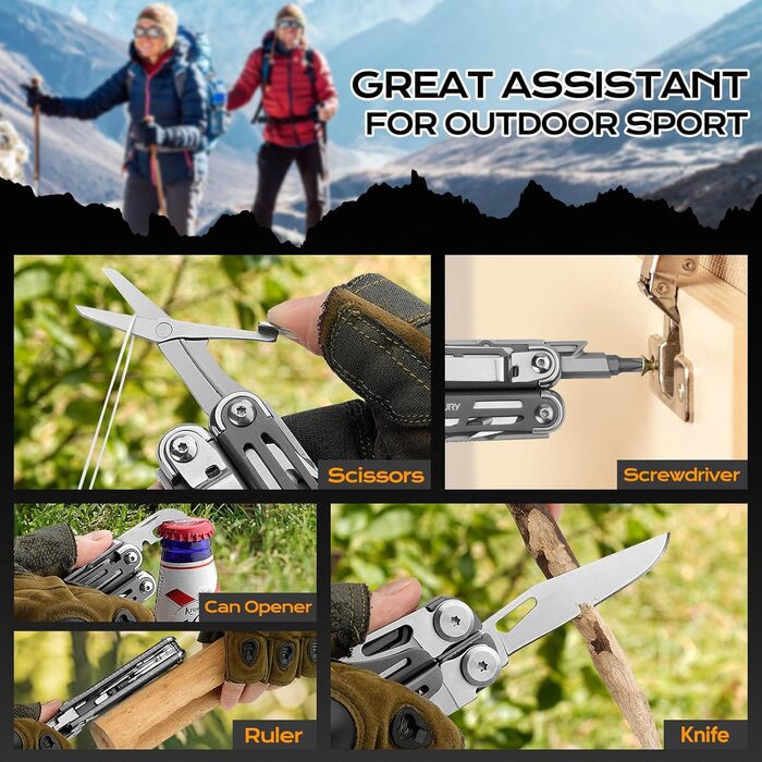 Мультитул BIBURY, 19-в-1 мультитул з нержавіючої сталі з плоскогубцями, складаним ножем, ножицями, викруткою, подарунки для чоловіків, складний багатофункціональний інструмент для активного відпочинку, кемпінгу, ремонту