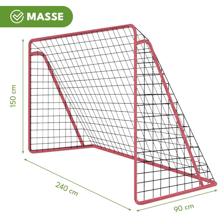 Дитячі футбольні ворота, переносні сталеві ворота з сіткою та кріпленнями до землі, футбольні ворота для дітей у саду та тренувань на свіжому повітрі, стійкі до атмосферних впливів та стійкі, червоні, 240 x 150 x 90 см