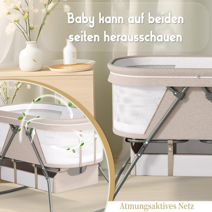 Дитяче ліжечко XJD Baby, складне дитяче ліжечко 2 в 1, колиска з кошиком для зберігання, дорожнє ліжечко з м&39яким матрацом, сумка для перенесення, москітна сітка, дитяча колиска для дітей від 0 до 6 місяців, від народження до 10 кг, хакі-хакі-1