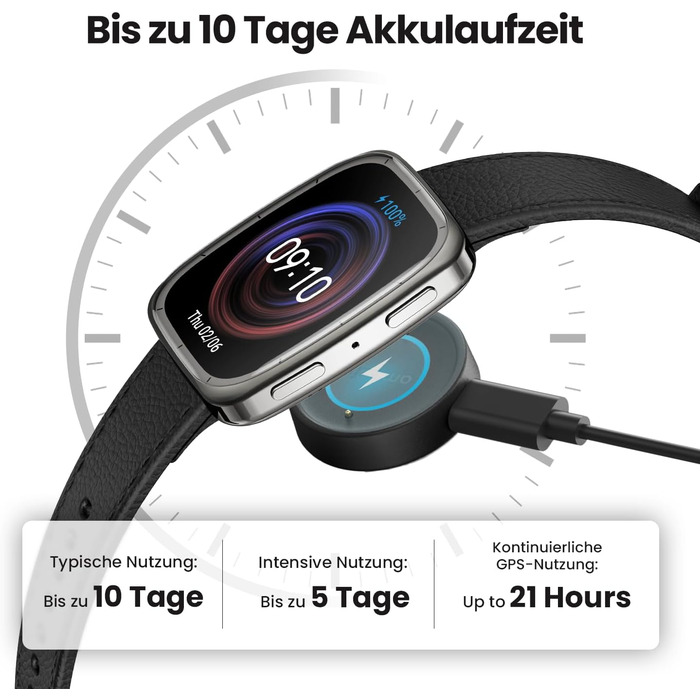Розумний годинник Amazfit Active 2 з 1,75-дюймовим AMOLED-дисплеєм, офлайн-картами з GPS, 10-денним автономним часом, понад 160 спортивними режимами, водонепроникністю, відстеженням серцевого ритму та сну для Android та iPhone, чорним шкіряним квадратним 