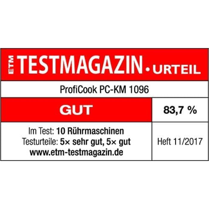 Кухонний комбайн ProfiCook з чашею з нержавіючої сталі XXXL Міксер 10 л з двигуном 1500 Вт Тістомісильна машина з гаком і віночком Машина для замішування тіста Захист від бризок з отвором для наповнення PC-KM 1096 Нержавіюча сталь 10 літрів