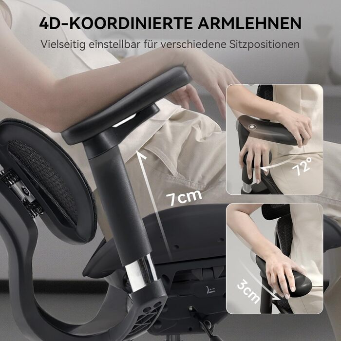 Ергономічне офісне крісло SIHOO з подвійною динамічною поперековою опорою, робоче крісло з 5-позиційною регульованою спинкою, офісне крісло з 4D-координованими підлокітниками (S100 Black) Чорний сучасний