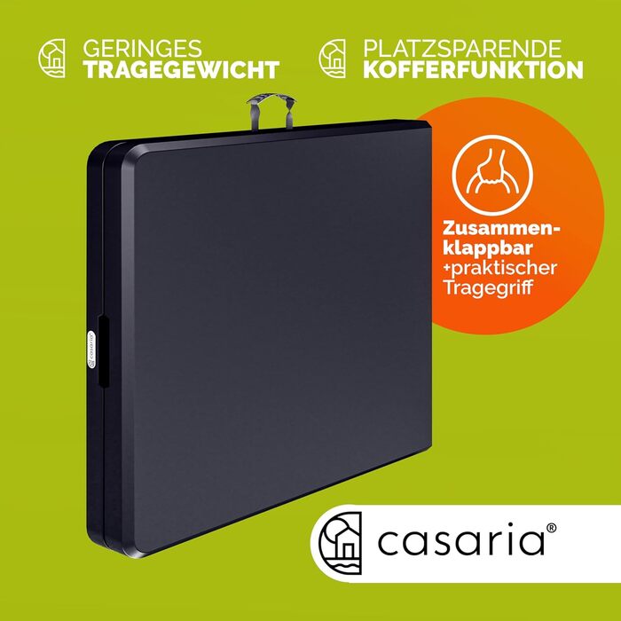 Садовий стіл Casaria 183x76 см, складний, водонепроникний, портативний, пластиковий, на 8 осіб, садовий, патіо, кемпінговий, балконний, розкладний, фуршетний, антрацит