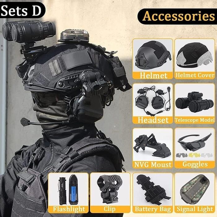 Тактичний шолом для зовнішніх ігор CS, комплект шоломів швидкого захисту у військовому стилі з маскою для страйкболу, окуляри для пейнтболу, тактична гарнітура, телескопічна модель армійського військового стилю CS Game Set