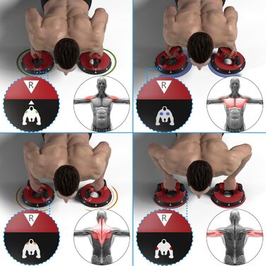 Регульовані на 360 ручки для віджимань - тренажер для верхньої частини тіла для грудей, спини, плечей, біцепсів та трицепсів, знімні силіконові ручки, нековзні гумові ніжки, червоний