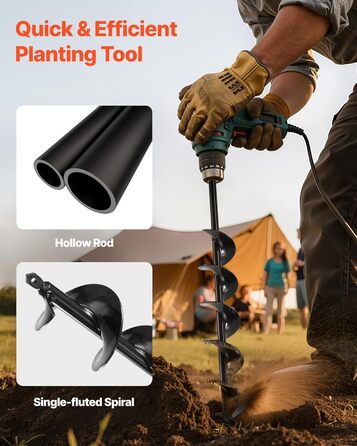 Бур для земляного буріння, діаметр 8x60 см, для стовпів, з шестигранним хвостовиком 3/8 дюйма, бур для копання ям, насадка для буріння отворів для встановлення садових стовпів та огорож