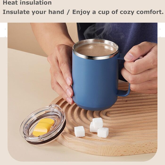 Ізольована металева кружка кухоль з нержавіючої сталі об&39ємом 450 мл, з подвійними стінками, що зберігають тепло Кришка з ручкою для дорожньої кавової кружки, для кемпінгу та дорослих, Hydrat Blue