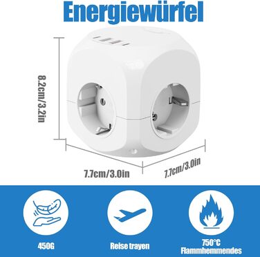 Розетка з USB, розетка з вимикачем, подовжувач на 8 розеток N 1, куб з 2 розетками USB-C, адаптер для домашнього офісу з кубом роз
