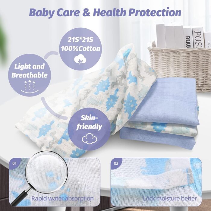 Дитячі муслінові пелюшки муслінові пелюшки муслінові пелюшки для відрижки набір з 4 муслінові пелюшки 70x70см бавовна дівчинка хло