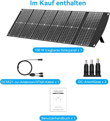 Портативний складаний зарядний пристрій для сонячних панелей Ecosonique потужністю 100 Вт із швидкою зарядкою та USB-C PD3.0, USB-A QC3.0, DC 20 В, легкий, з підставкою для кемпінгу, сонячних генераторів, мобільних телефонів, зовнішніх акумуляторів
