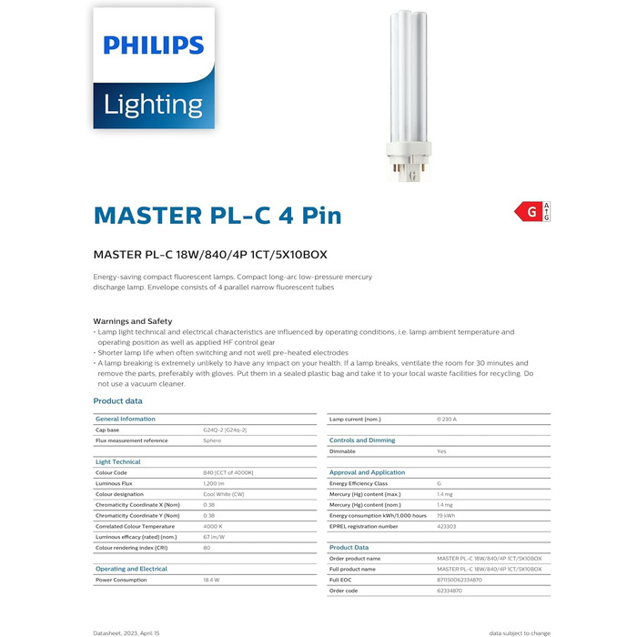 Вт - 18 Вт / G24q-2 / 840, 4P, 18