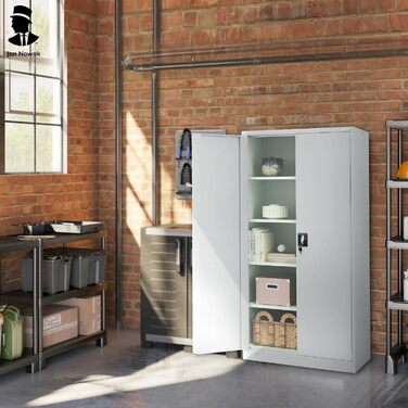 Металева шафа Jan Nowak Jan 185 x 90 x 40 см - Металева шафа для документів, що замикається, з 2 дверима, багатофункціональна шафа з 5 полицями, офісна шафа зі сталі з порошковим покриттям - сіра 185 см x 90 см x 40 см