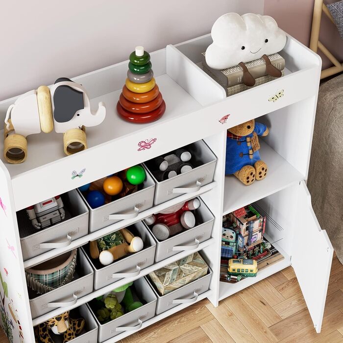 Полиця для іграшок HOCSOK 2 комплекти, дитяча полиця з 4 ящиками для зберігання, дитяча книжкова полиця з 9 тканинними шухлядами,