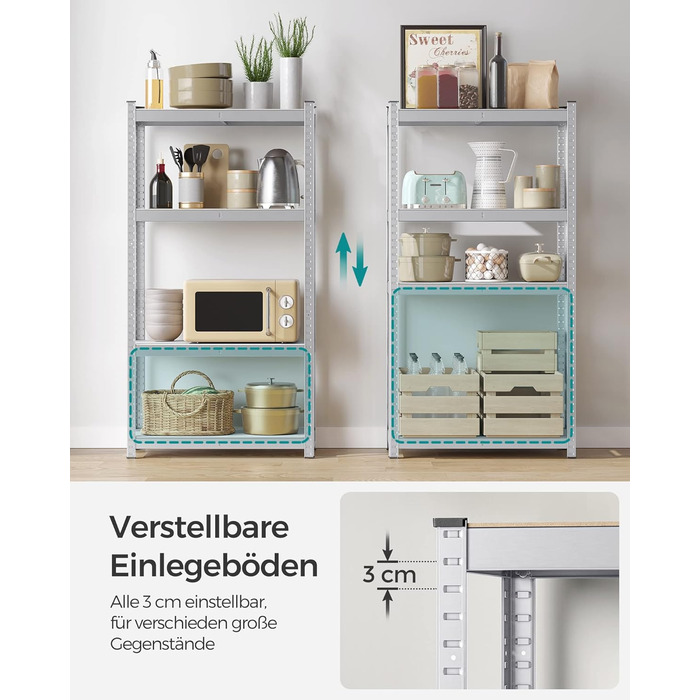 Надміцний стелаж, комплект з 2 шт., підвальні полиці, стелажі для зберігання, 40 x 80 x 160 см, сталевий каркасний стелаж, вантажопідйомність до 520 кг, 4 регульовані полиці, сріблястий GLR044E02 2 сріблястий