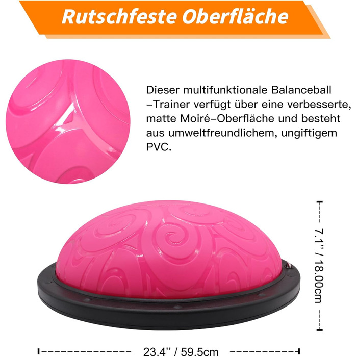 М&39яч для йоги Ativafit 60 x 18 см до 300 кг, напівсферичний м&39яч для балансування з еспандером та насосом, нековзний м&39яч для йоги для силових тренувань та тренувань балансу, чорний - новий