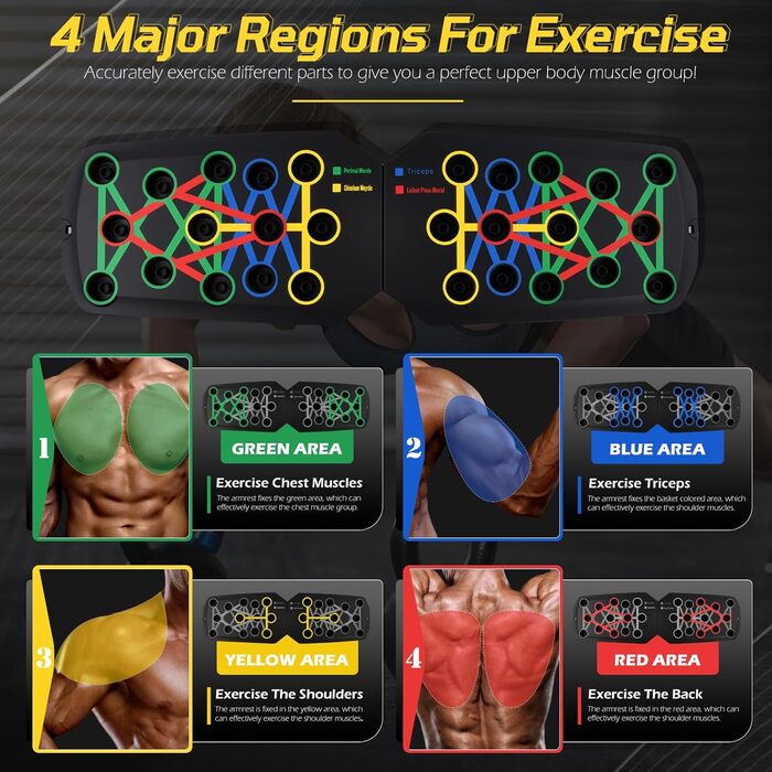 Дошка для віджимань 24-в-1 з ручками для віджимань, 2 натяжні мотузки, 20 клейких подушечок, сумка, паралелети, вантажопідйомність 150 кг, домашнє фітнес-обладнання