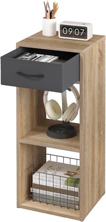 Книжкова полиця WOLTU на 3 рівні, окремостояча полиця з 1 шухлядою для тканини та 2 кубами, відкрита полиця, невелика полиця для зберігання, для вітальні, спальні, дитячої кімнати, 32,4 x 80 x 30 см, світлий дуб, SK055hei