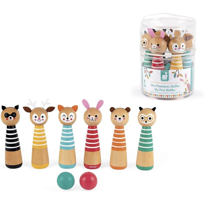 Моя перша весела садова гра Skittles, дитяча гра на свіжому повітрі, 6 Skittles та 2 дерев&39яні м&39ячі, вік 3, J03200