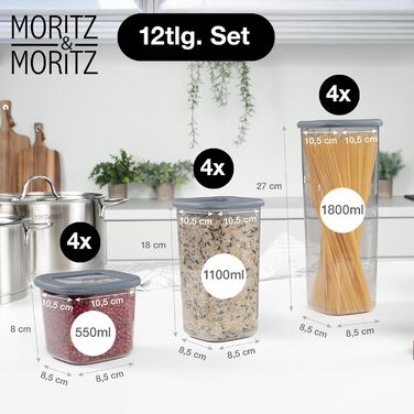 Набір герметичних контейнерів для зберігання Moritz & Moritz з 12 предметів з кришками - безпечні для харчових продуктів - герметичні та штабельовані контейнери для зберігання - набір контейнерів для використання на кухні