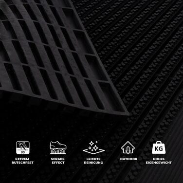 Килимок для дверей KARAT для використання в приміщенні та на вулиці - Килимок для дверей з міцними щітками - Вхідний килимок - Килимок для бруду, скребок для взуття, килимок для дверей (60 x 90 см, гума) Гума 60 x 90 см (прямокутний)