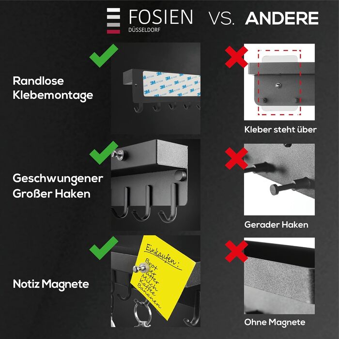 Дизайнерська ключниця FOSIEN з поличкою та магнітним тримачем для нотаток без свердління / прикраса передпокою як органайзер для к