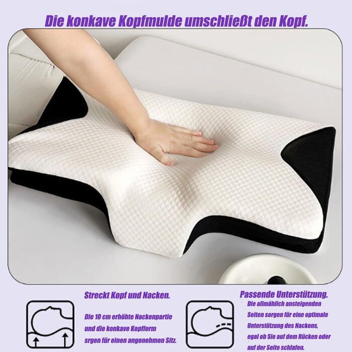 Подушка Dreamsleepz, ергономічна подушка для шиї Dreamsleepz, подушка з піни з ефектом пам&39яті для шийного відділу хребта, для сну на боці, спині та животі, подушка для підтримки шиї (сіра, велика) сіра велика