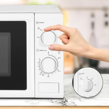Мікрохвильова піч Solo, варильна камера 20 л, 5 рівнів потужності, компактна мікрохвильова піч, білий, з таймером, механічний