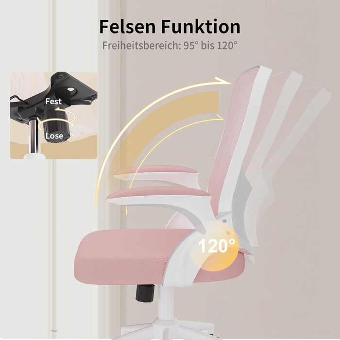 Ергономічне офісне крісло naspaluro, стілець для роботи з підлокітниками, що складаються на 90, унікальна поперекова підтримка, дихаюча сітчаста оббивка для домашнього офісу, кабінет, рожевий (без підголівника)
