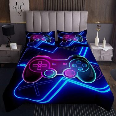 Покривало для ліжка Tbrand Gamepad, ковдра для підлітків-геймерів для хлопчиків, декор для відеоігор, покривало для кушетки, 220x240 см, барвистий сучасний ігровий контролер, 3 предмети, блискавка
