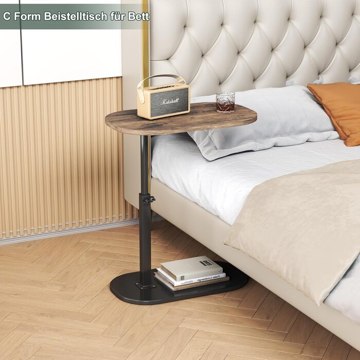 С-подібний бічний столик, невеликий дерев&39яний журнальний столик, регульований по висоті диванний столик, С-подібний бічний столик з можливістю обертання на 360 для дивана/софа, сучасний мобільний журнальний столик/бічний столик для вітальні (Black-d)