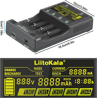 Зарядний пристрій LiitoKala Lii-500S для акумуляторів 18650, швидкий зарядний пристрій з РК-дисплеєм та сенсорним керуванням, зарядний пристрій на 4 слоти для акумуляторів типу АА з адаптером 12 В 3 А для літій-іонних, AA, AAA, Ni-MH, Ni-CD акумуляторів 1