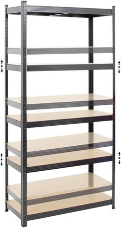 Міцний стелаж Ragnar 180x90x40 см з вантажопідйомністю 175 кг Чорний Гаражні стелажі Підвальні стелажі Майстерні Стелажі для зберігання Безболтовий стелаж 4-елементний - 180x90x40 см Чорний МДФ панелі, 4 шт.