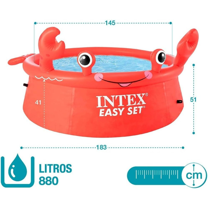 Наземний басейн Easy Set Round Crab, 880 л, ПВХ, червоний, 183x51 см, 26100NP