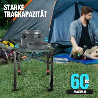 Алюмінієвий розкладний стіл VILLEY з сумкою для перенесення, складний кемпінговий стіл з алюмінію, складний балконний стіл, садовий стіл для пікніків, кемпінгу та пляжного відпочинку на свіжому повітрі, 40 * 40 * 53 см, малий