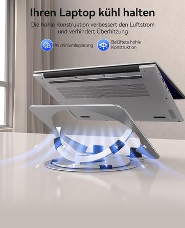 Основа для ноутбука ORICO NS1 срібляста регульована висота, алюмінієвий корпус, охолодження та поворотна база 360, ергономічний складаний стенд для ноутбуків 10-17 дюймів