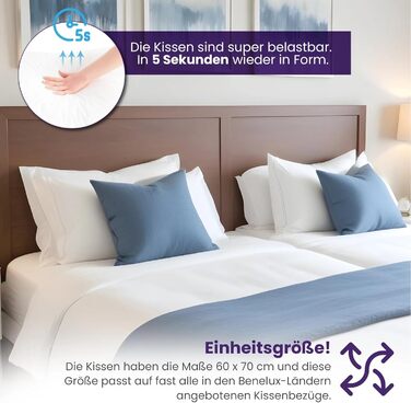 Подушка 60x70 см - Бавовняний чохол для подушки Комплект з 2 шт., Ергономічна подушка для сну середньої жорсткості Підтримує голову та шию - Активна циркуляція повітря 70 x 60 см