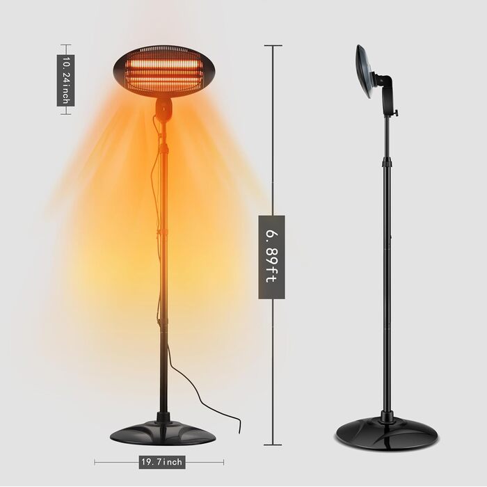 Електричний кварцовий обігрівач для саду та патіо DONYER POWER 2 кВт, водонепроникний, окремостоячий, для зовнішнього використання