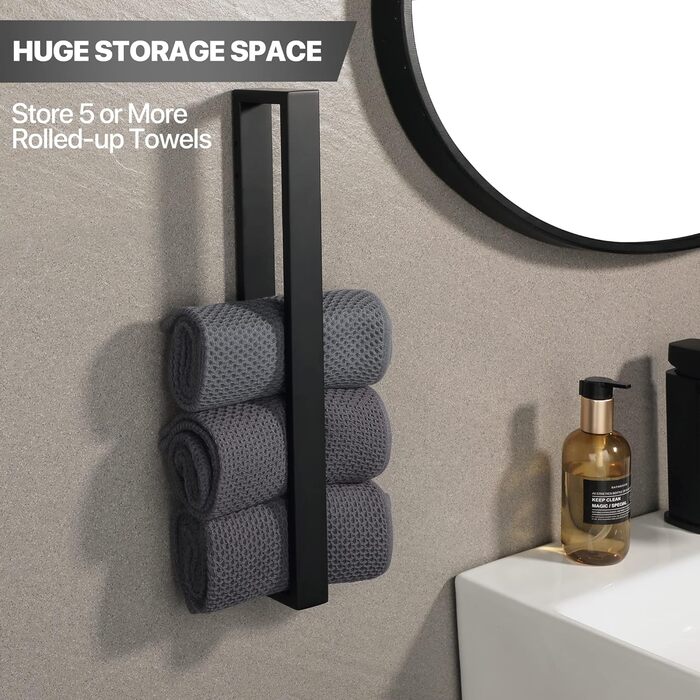 Тримач для рушників SAYAYO Чорний тримач для рушників для ванної кімнати Тримач для рушників для гостей Настінний тримач для рушників з нержавіючої сталі для ванної та кухні 40 см