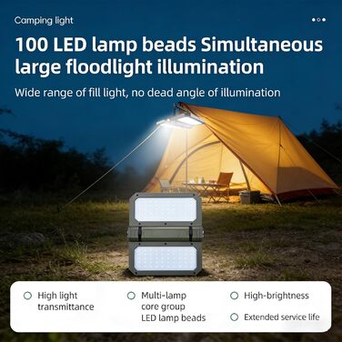 Портативний телескопічний кемпінговий ліхтар з регульованою підставкою та вбудованим блоком живлення для активного відпочинку на свіжому повітрі