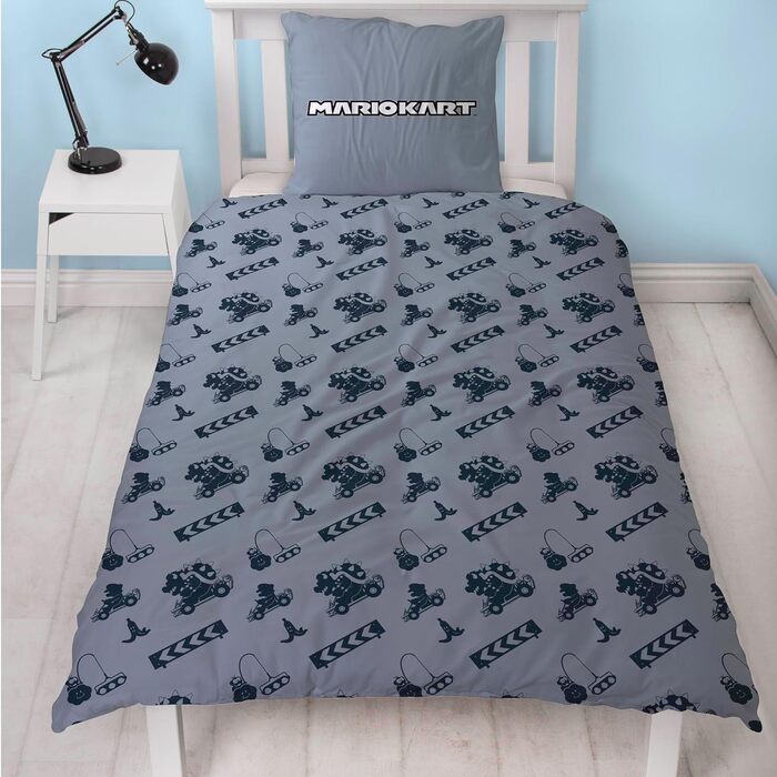Дитячий двосторонній комплект постільної білизни Super Mario Kart - Постільна білизна для хлопчиків 135x200 80x80 см з 100 бавовни