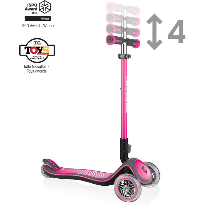 Дитячий самокат GLOBBER Elite Roller Deluxe Lights (3 роки) 3 колеса, ABEC 5, регульована висота, світлодіодні колеса, рожевий