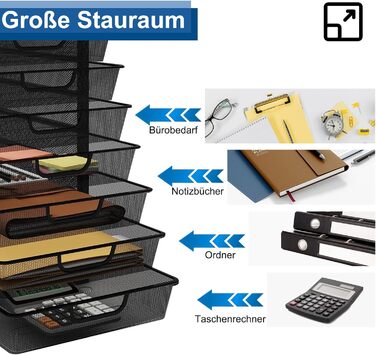 Коробка PUNCIA з шухлядами та 10 шухлядами, лоток для листів A4, лоток для документів з шухлядами, відділення для зберігання, металевий сортувальник паперу, органайзер для документів та паперу, офісний/стіл, чорний, 40,5 x 31,5 x 55 см