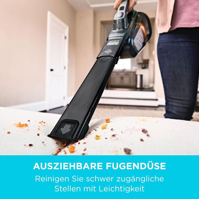 Акумуляторний ручний пилосос BLACKDECKER 18V 2.0Ah зі світлодіодною панеллю Smart Tech, BHHV520JF-QW із зарядним кабелем Titanium/