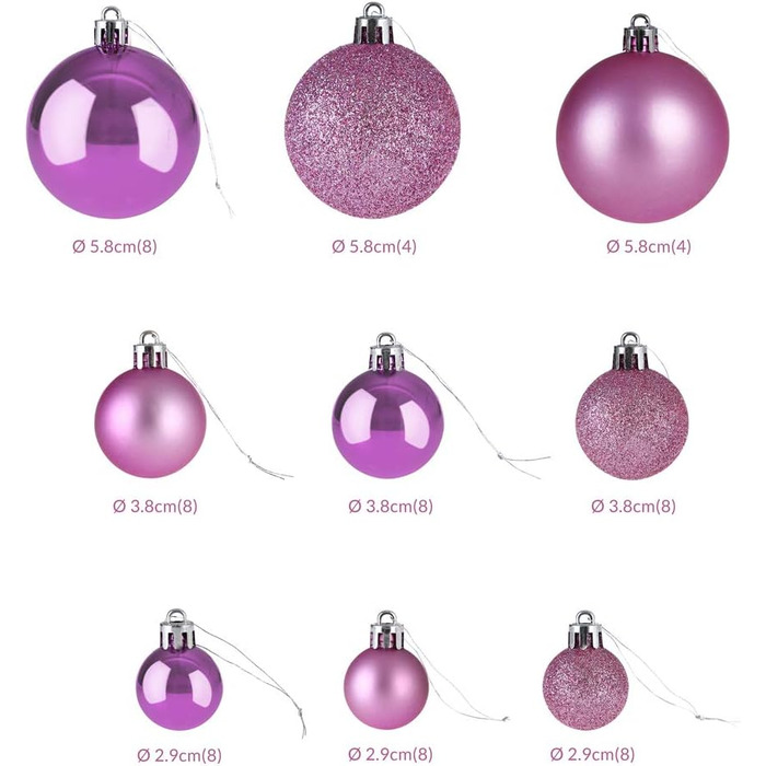 Різдвяні кульки 77 шт рожеві Deuba