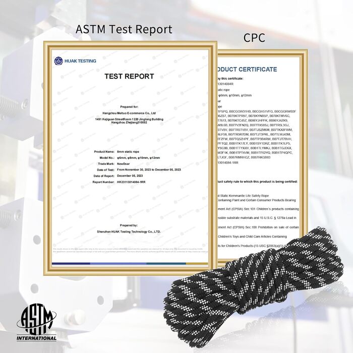 Статична мотузка для скелелазіння NewDoar 18KN 10 мм (3/8 дюйма) Мотузка з подвійним плетінням для мотузки для прусика, виживання на відкритому повітрі, піших прогулянок, альпінізму, перетягування (20 футів) (чорний 8 мм, 20 футів (6 м))