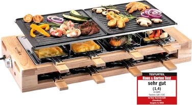 Персон, раклетний гриль 1500 Вт з дерев'яним каркасом, раклет з антипригарною пластиною для гриля, настільний гриль електричний, 8