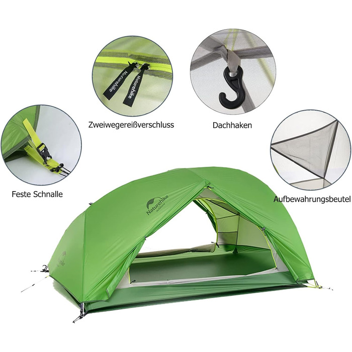 Намет для походів Naturehike Star Trails EXT, надлегкий кемпінговий намет на 1 особу, водонепроникний намет для пригод на свіжому повітрі, компактний дизайн із сумісністю з автомобілем, 20D Bud Green