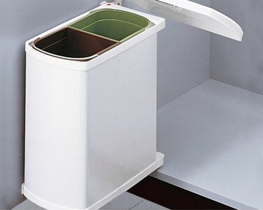 Відро для сміття Hailo 3416001 Поворотне відро для сміття Duo 16 л вбудоване відро для сміття білого кольору з шафи 45 см з відкид
